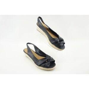 G. H. Bass & Co. Natalie Black Sling Back Jute Wedge‎ Sandal 8M